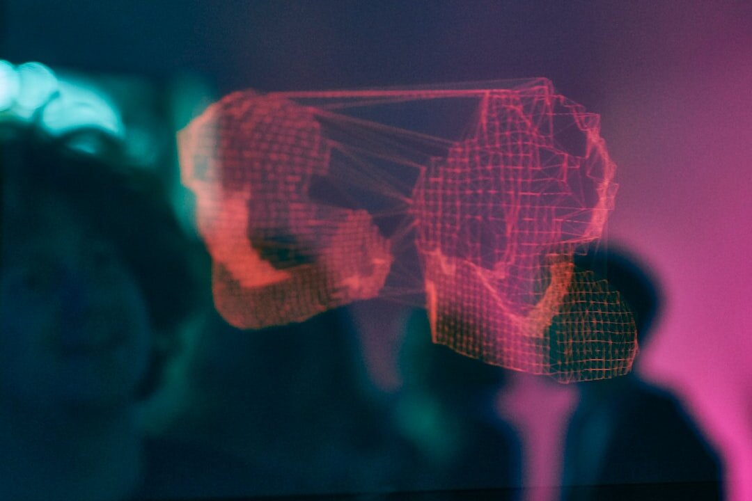 Artificial intelligence robot head with digital brain visualization