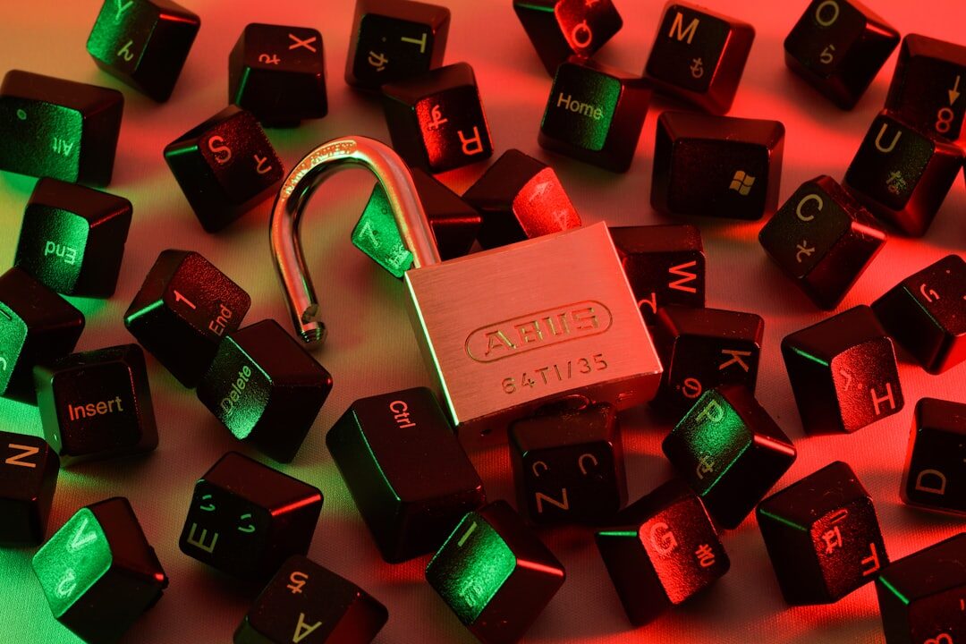 Cybersecurity digital lock protection on dark screen with code